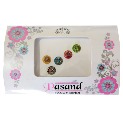 Bindi Rond Festif, Multicolore avec Accents de Pierres , Pasand Fancy Bindi