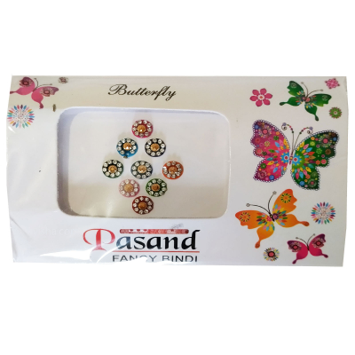 Bindis Ronds Brillants avec Accents Argentés et Dorés , Différentes Couleurs , Pasand Fancy Bindi