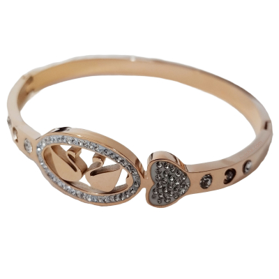 Bracelet avec Deux Cygnes Taille Unique jusqu,à 2.8 , Accents de Cœur et de Pierres , Design Élégant