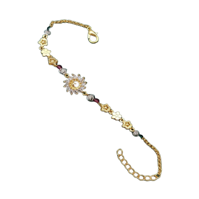 Bracelet avec Soleil au Centre , Design Élégant de Soleil avec Accents de Fleurs de Chaque Côté , Pa