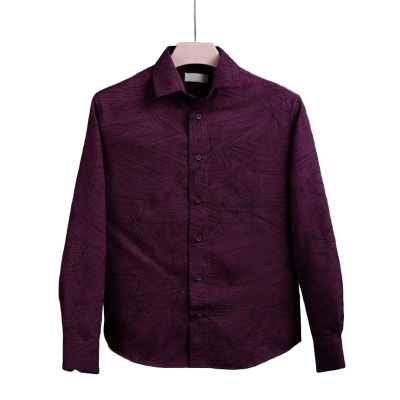 Crush Baumwollstoff Premium Qualität Hemd Größe 46, Textur Design , Maroon Farbe , Stilvoller Komfor