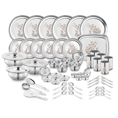 Edelstahl-Geschirrset , 61-teilige Kollektion , Elegantes Design mit langlebigem Finish für alle Anl
