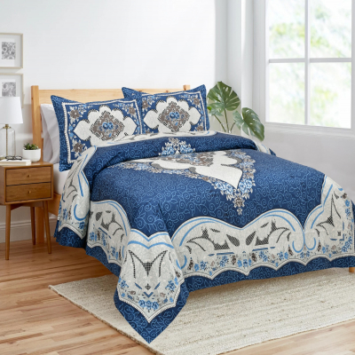 Ensemble de Draps en Coton Bleu Luxueux , Comprend Deux Taies d’Oreiller , Tissu Doux et Respirant p