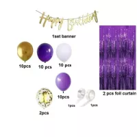 Geburtstag-Dekorationsset 1 Banner 10 goldene Ballons 10 lila Ballons 10 violette Ballons 10 weiße 