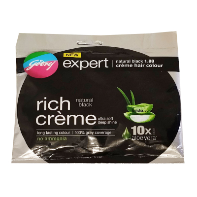Godrej Expert Rich Crème Noir Naturel Coloration Cheveux 20g , Couverture Lisse , Formule Sans Ammon