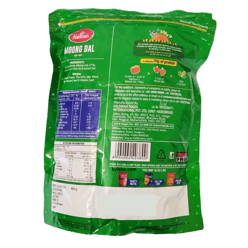 Haldirams Moong Dal 400g Snack Croquant et Savoureux Parfait pour la Pause Thé