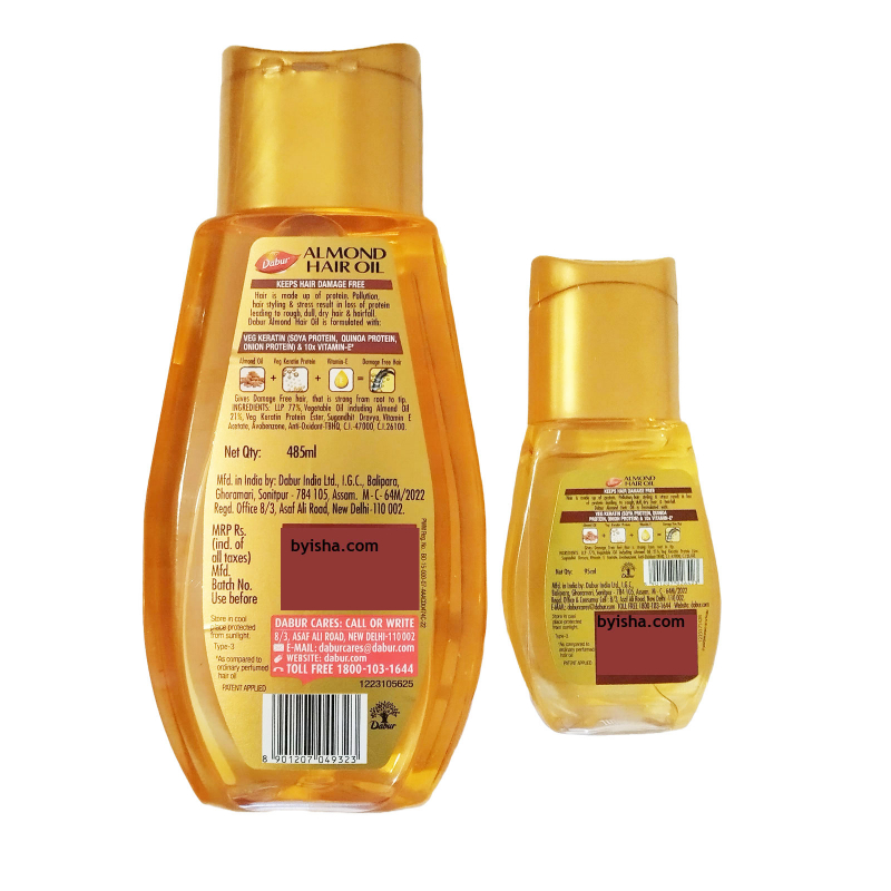 Huile Capillaire Dabur Amande 485ml + Gratuit 95ml Enrichie en Protéine de Soja et 10X Vitamine E F