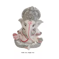 Idole de Ganesh en poly résine pour tableau de bord et puja Hauteur 9 cm Largeur 5 cm Fini blanc é