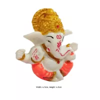 Kompakte Ganesha-Statue aus Harz für das Armaturenbrett Höhe 6 5 cm Breite 6 5 cm Weiß und Gold F