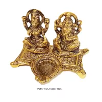 Lakshmi und Ganesha Idol mit Diya Höhe 10cm Breite 10cm Exquisite Metalloberfläche Perfekt für Po