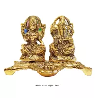 Lakshmi und Ganesha Idol mit Diya Höhe 10cm Breite 10cm Exquisite Metalloberfläche Perfekt für Po