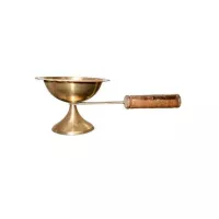 Louche de Prière en Laiton avec Manche en Bois Karpuram Arati arti Cuillère Traditionnelle pour Po
