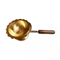 Louche de Prière en Laiton avec Manche en Bois Karpuram Arati arti Cuillère Traditionnelle pour Po
