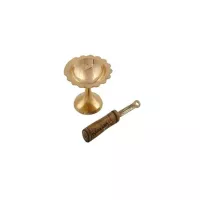 Louche de Prière en Laiton avec Manche en Bois Karpuram Arati arti Cuillère Traditionnelle pour Po