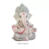 Polyresin Ganesha Idol für das Armaturenbrett und Puja Höhe 9 cm Breite 5 cm Elegantes weißes Fin