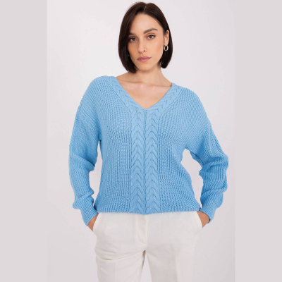 Pull Badu en bleu ciel taille universelle, arborant un design classique à col en V, parfait pour les