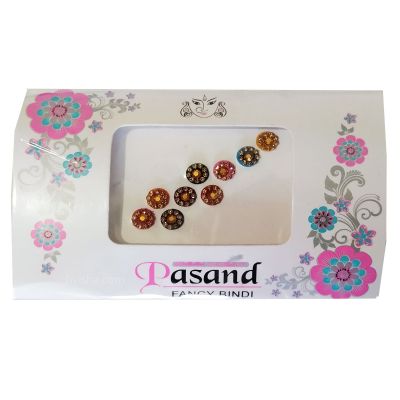 Runde Schöne Bindis in verschiedenen Farben mit goldenen Steinen , Pasand Fancy Bindi