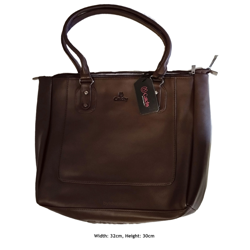 Sac à Main Élégant en Marron Foncé Grand Espace de Rangement avec Trois Fermetures Éclair Parfa