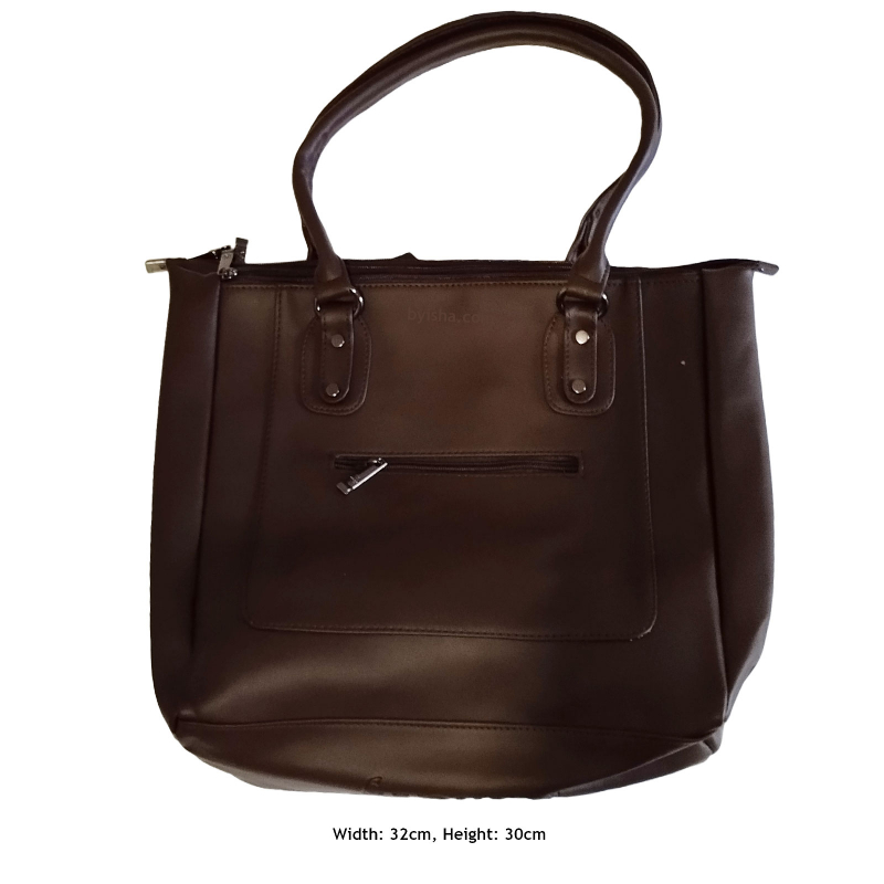 Sac à Main Élégant en Marron Foncé Grand Espace de Rangement avec Trois Fermetures Éclair Parfa