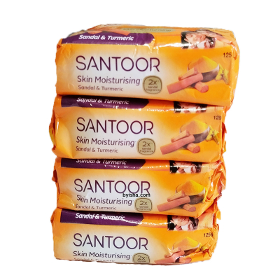 Savon Santoor Santal 125g Lot de 4 pour Hydratation de la Peau , Enrichi en Bois de Santal et Curcum