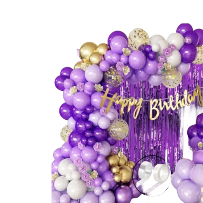 Set de Décoration d,Anniversaire , 1 Banderole, 10 Ballons Dorés, 10 Ballons Violets, 10 Ballons Vio
