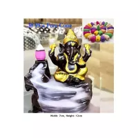 Smoke Ganesha Dekorative Ganesha-Statue aus Harz mit 30 kostenlosen Räucherkegeln Höhe 12 cm Breit
