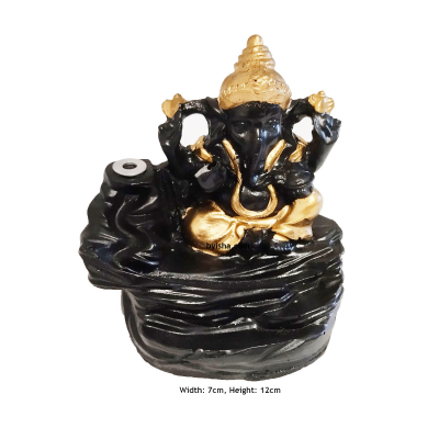 Smoke Ganesha Idole en Résine avec 30 Cônes d,Encens Offerts , Hauteur, 12cm, Largeur, 7cm , Finitio