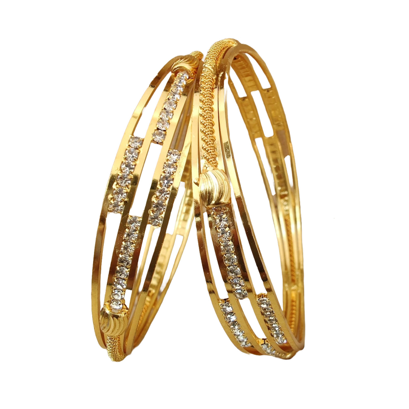 Superbes bracelets plaqués or avec détails en cristal - Lot de 2 Taille 2.2 Bracelets luxueux plaq