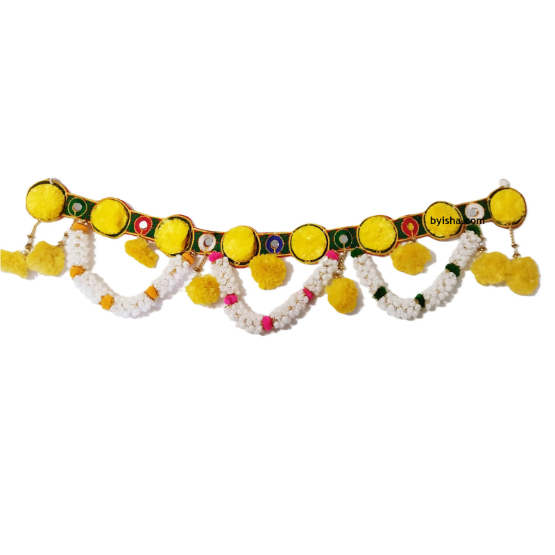 Toran élégant avec fleurs blanches et souci jaune Nœuds colorés en jaune rose vert Décoration i